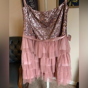 Rose Gold Party Cocktail Dress With Sequins & Layers of Ruffled Skirt 3X NWT